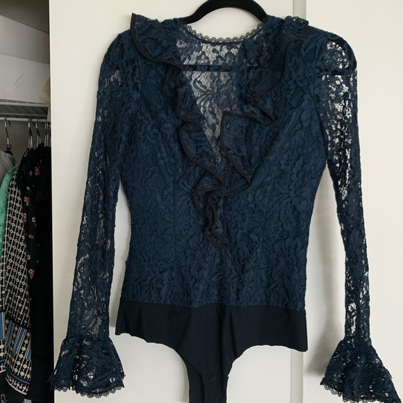 Alexis Tops - NWOT Alexis blue lace bodysuit XS
